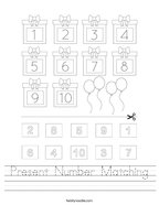 Present Number Matching Handwriting Sheet