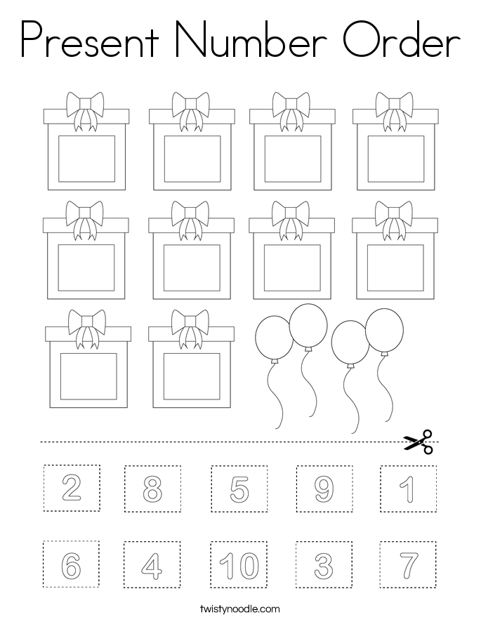 Present Number Order Coloring Page