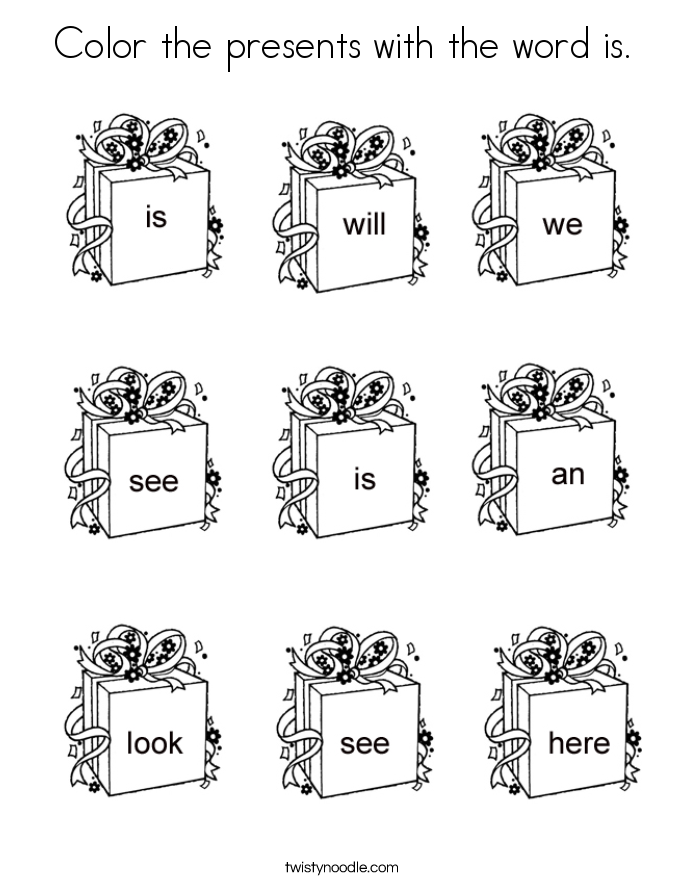 Color the presents with the word is. Coloring Page