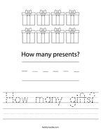 How many gifts Handwriting Sheet