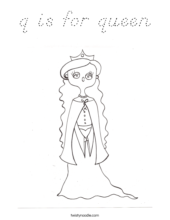 q is for queen Coloring Page