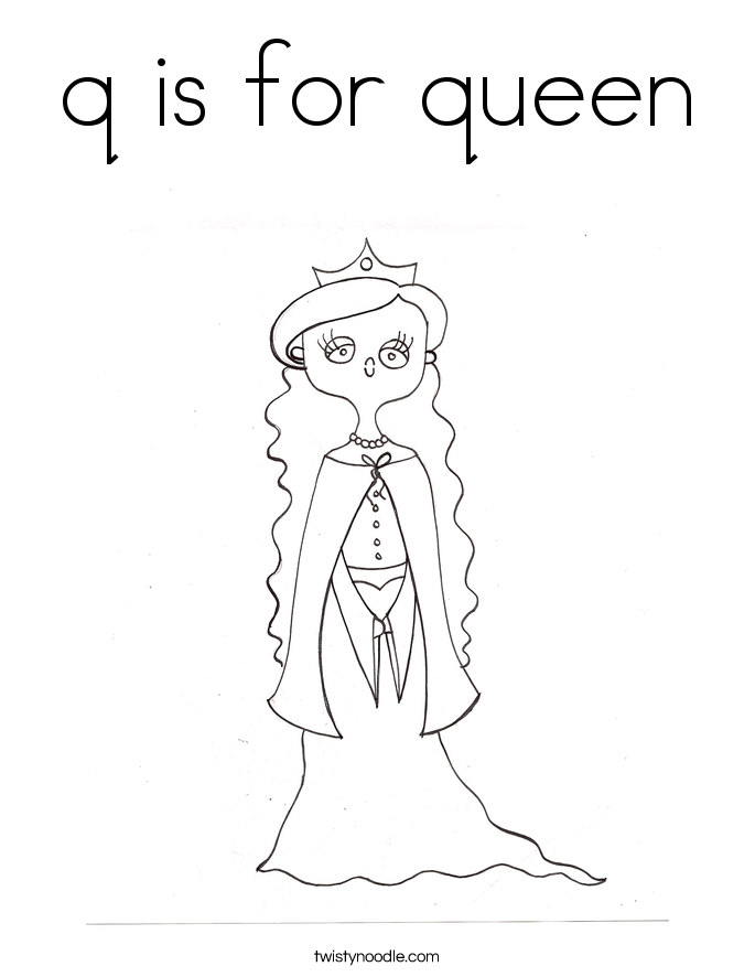q is for queen Coloring Page