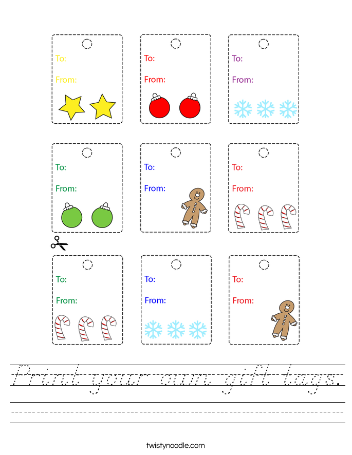 Print your own gift tags. Worksheet