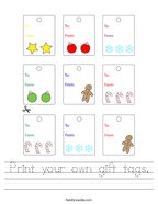 Print your own gift tags Handwriting Sheet