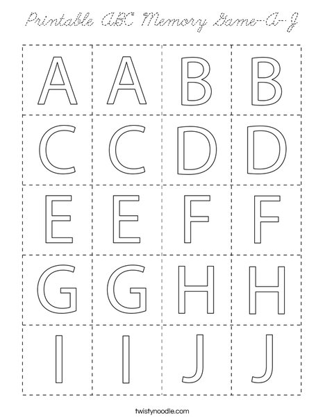 Printable ABC Memory Game- A-J Coloring Page