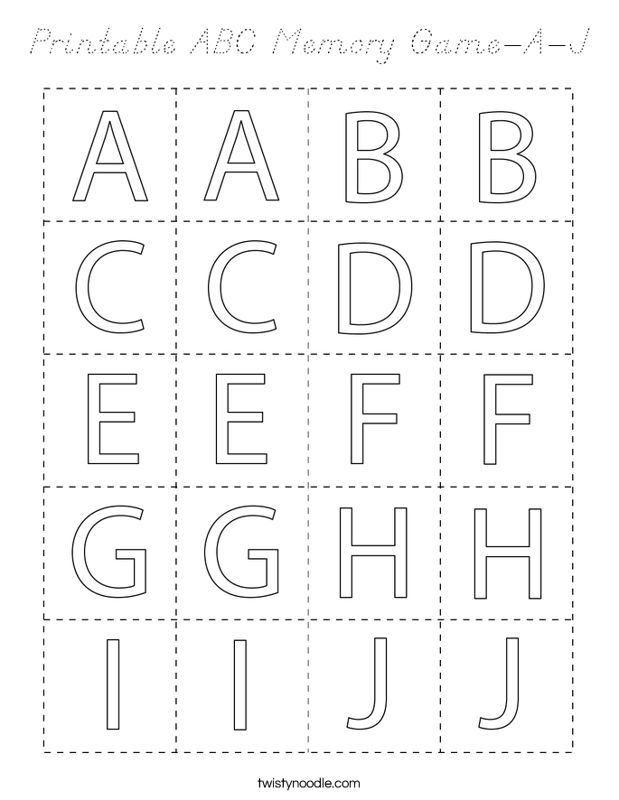 Printable ABC Memory Game-A-J Coloring Page