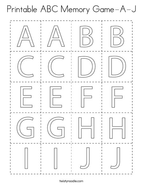 Printable ABC Memory Game- A-J Coloring Page