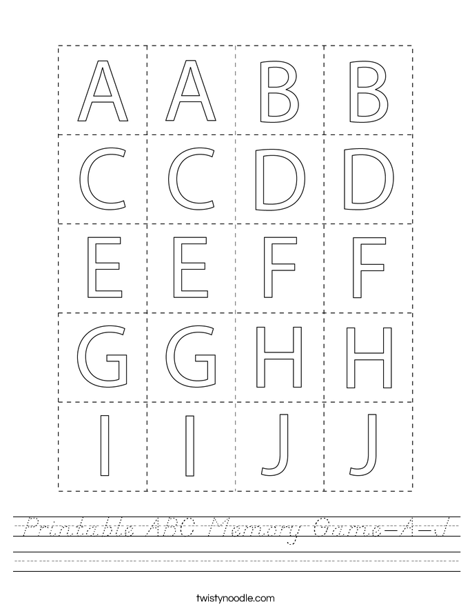 Printable ABC Memory Game-A-J Worksheet