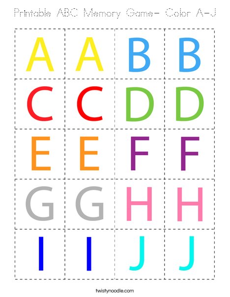 Printable ABC Memory Game- Color A-J Coloring Page