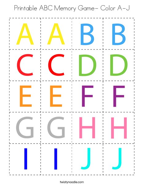 Printable ABC Memory Game- Color A-J Coloring Page