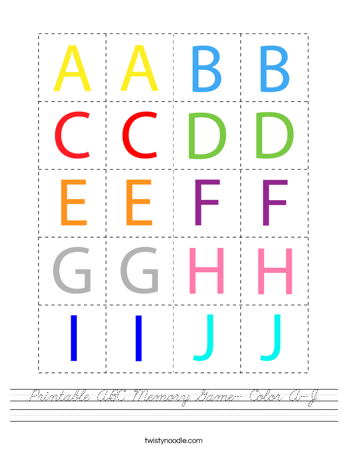 Printable ABC Memory Game- Color A-J Worksheet