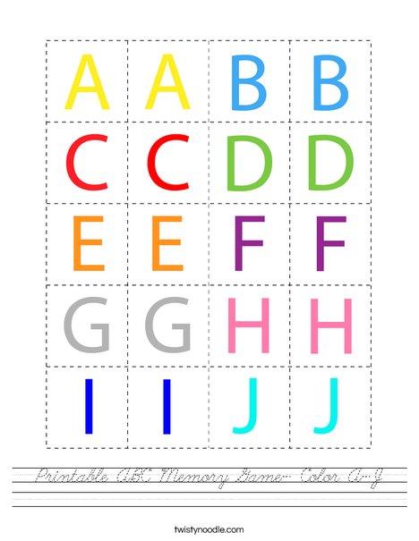 Printable ABC Memory Game- Color A-J Worksheet