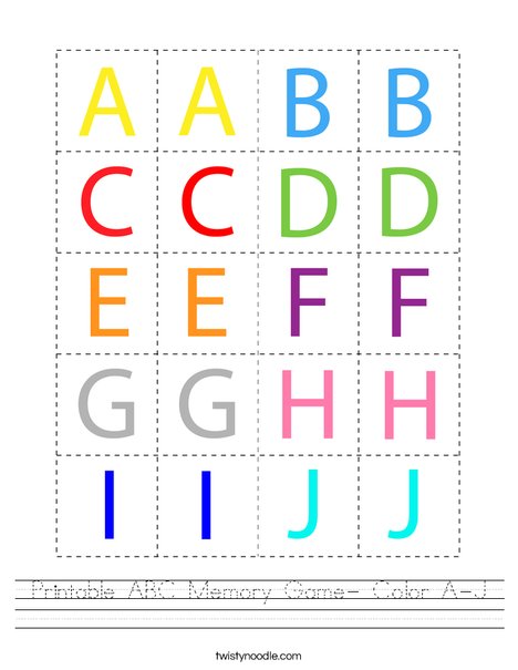 Printable ABC Memory Game- Color A-J Worksheet