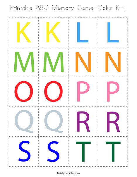 Printable ABC Memory Game- Color K-T Coloring Page