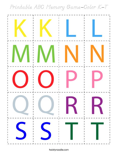 Printable ABC Memory Game- Color K-T Coloring Page