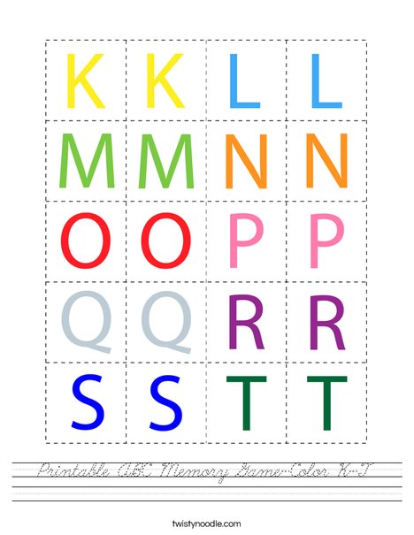 Printable ABC Memory Game- Color K-T Worksheet