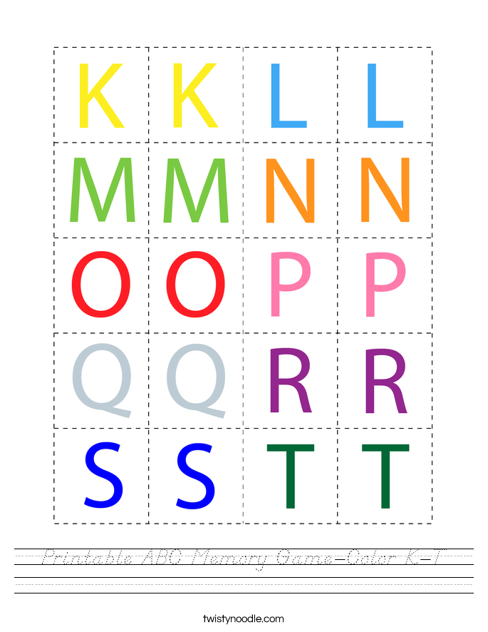 Printable ABC Memory Game-Color K-T Worksheet