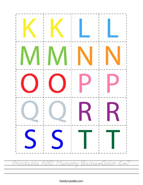 Printable ABC Memory Game- Color K-T Worksheet