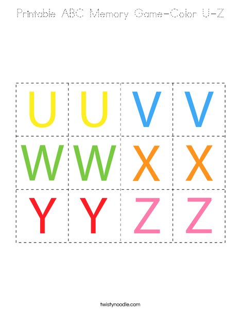 Printable ABC Memory Game- Color U-Z Coloring Page