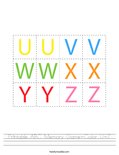 Printable ABC Memory Game-Color U-Z Worksheet
