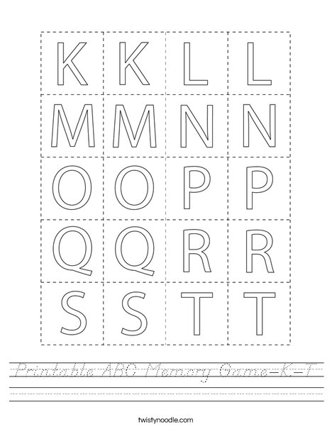 Printable ABC Memory Game- K-T Worksheet