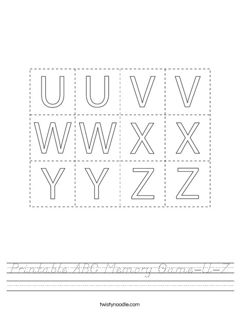 Printable ABC Memory Game- U-Z Worksheet