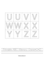 Printable ABC Memory Game-U-Z Handwriting Sheet