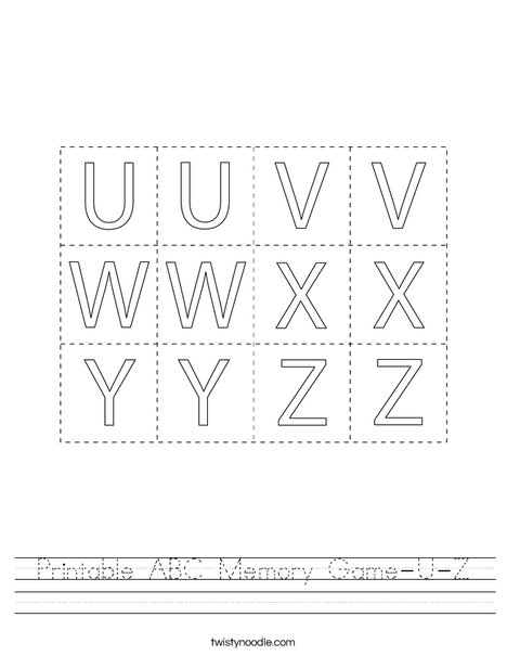 Printable ABC Memory Game U Z Worksheet Twisty Noodle Printable ABC Memory Game U Z Worksheet Twisty Noodle