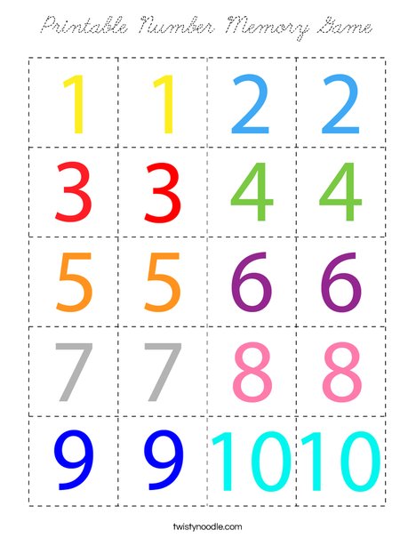 Printable Number Memory Game Coloring Page