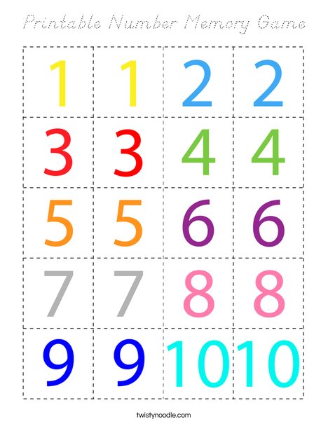 Printable Number Memory Game Coloring Page