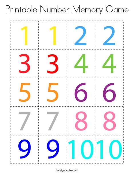 printable number memory game coloring page twisty noodle