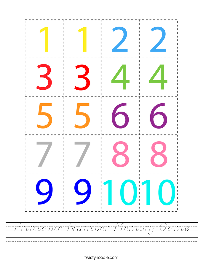 Printable Number Memory Game Worksheet