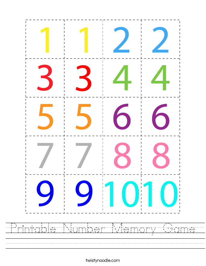 Printable Number Memory Game Worksheet