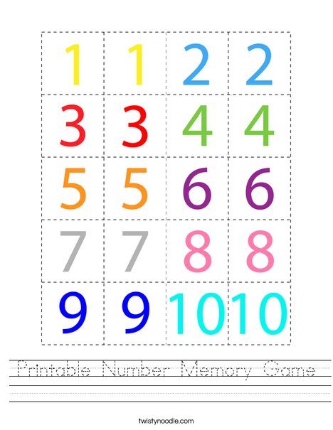 Printable Number Memory Game Worksheet