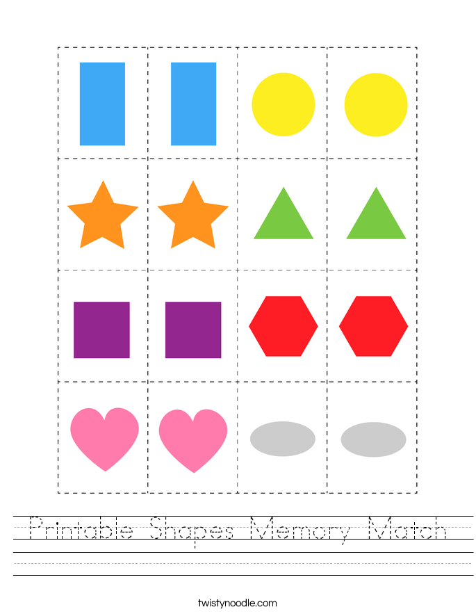 Printable Shapes Memory Match Worksheet