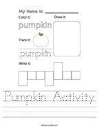 Pumpkin Activity Handwriting Sheet
