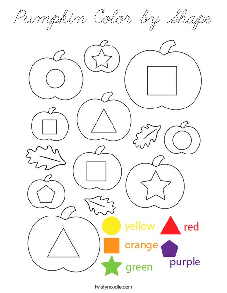 Pumpkin Color by Shape Coloring Page