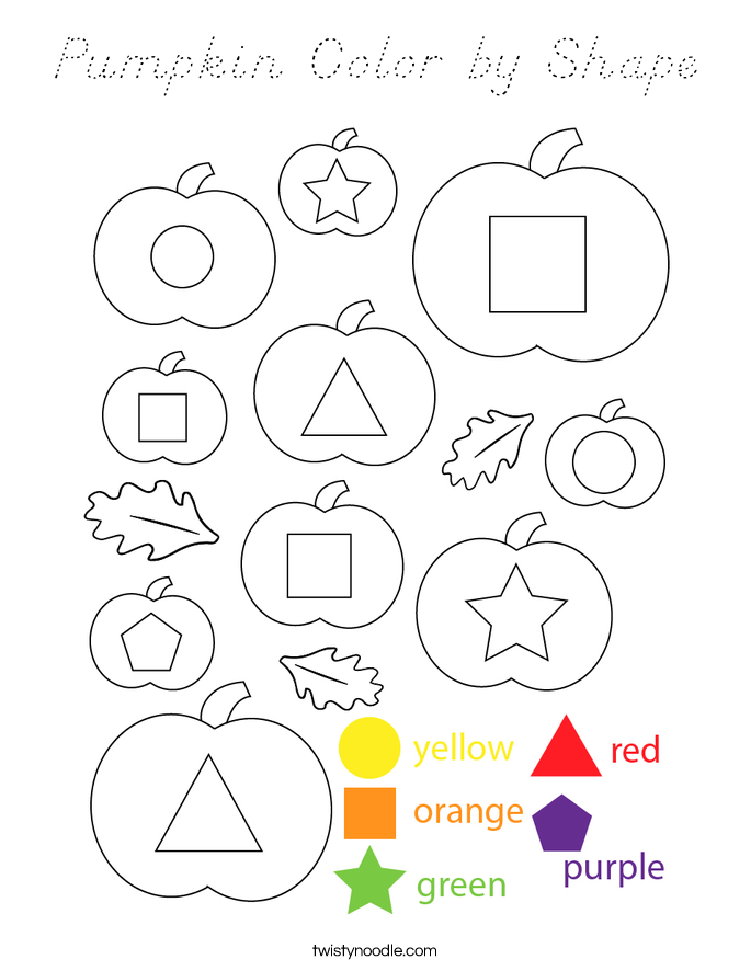 Pumpkin Color by Shape Coloring Page