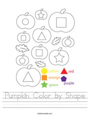 Pumpkin Color by Shape Handwriting Sheet