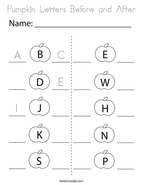Pumpkin Letters Before and After Coloring Page