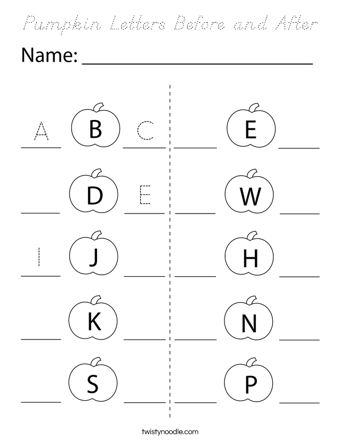 Pumpkin Letters Before and After Coloring Page