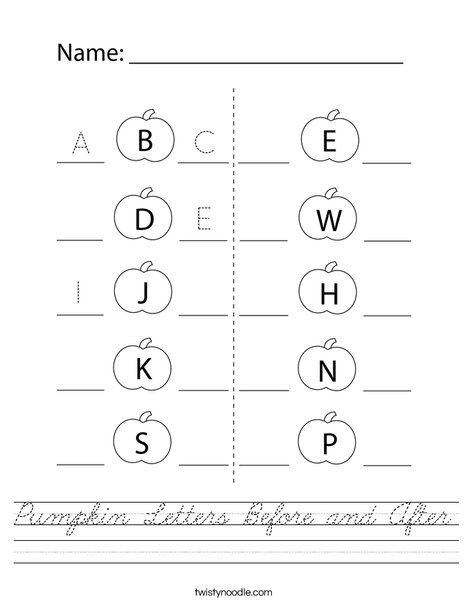 Pumpkin Letters Before and After Worksheet