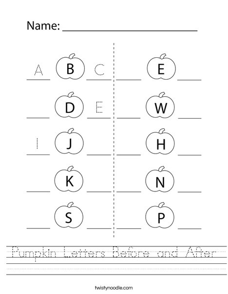 Pumpkin Letters Before and After Worksheet
