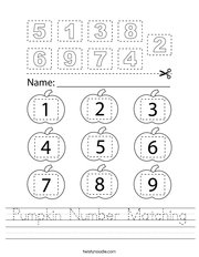 Pumpkin Number Matching Handwriting Sheet