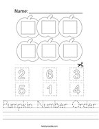 Pumpkin Number Order Handwriting Sheet