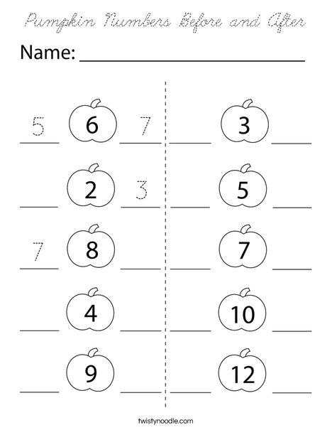 Pumpkin Numbers Before and After Coloring Page