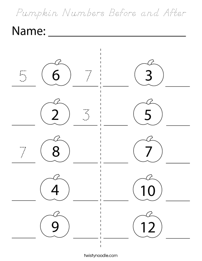 Pumpkin Numbers Before and After Coloring Page