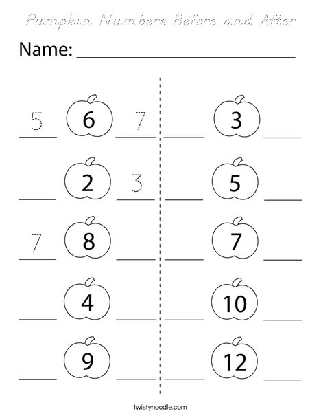 Pumpkin Numbers Before and After Coloring Page