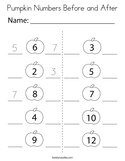 Pumpkin Numbers Before and After Coloring Page