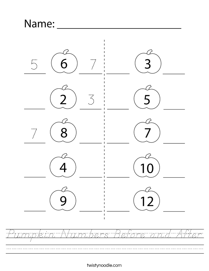 Pumpkin Numbers Before and After Worksheet